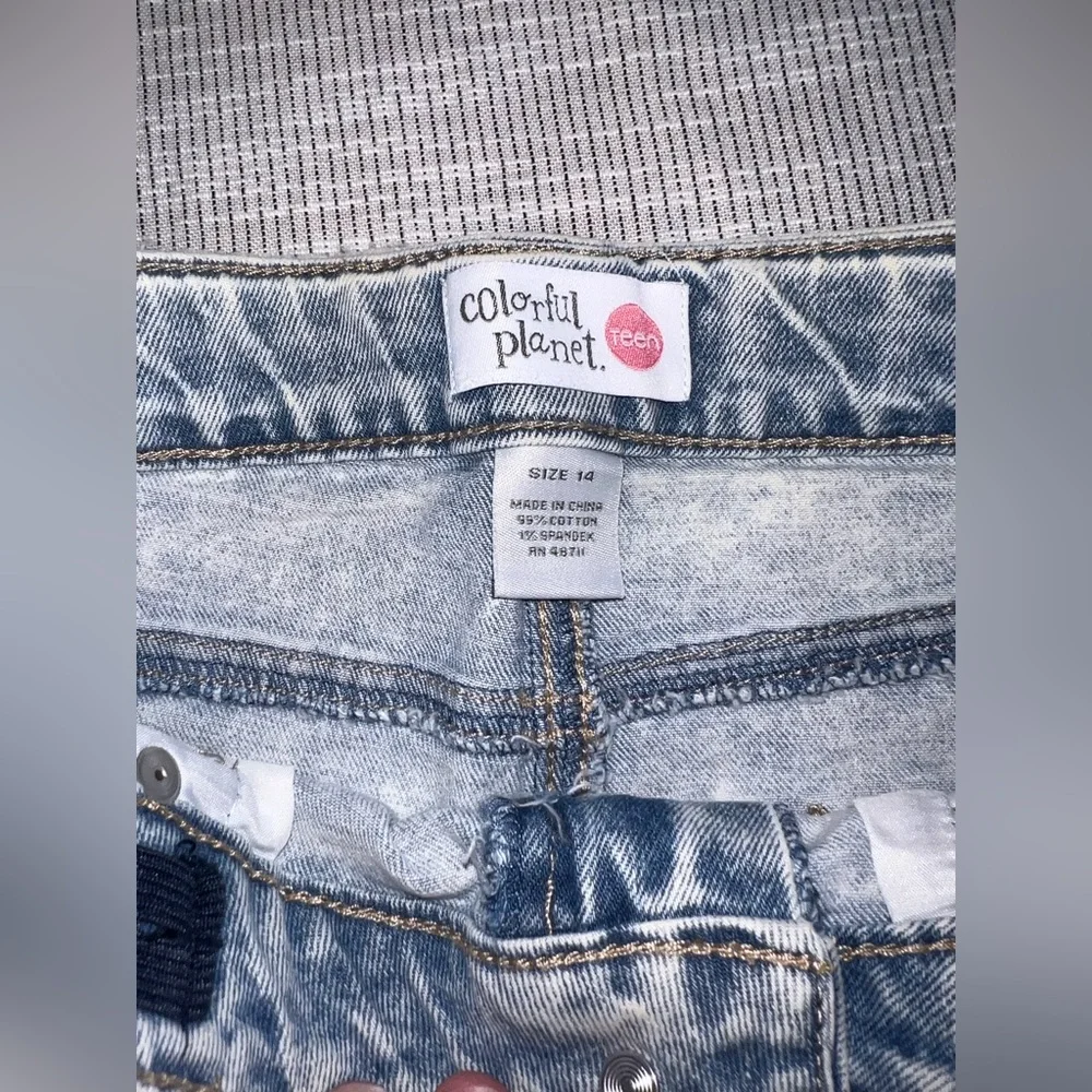 Colorful Planet Distressed Double Roll Mom Jeans | Juniors Size 14 |‎ NWT